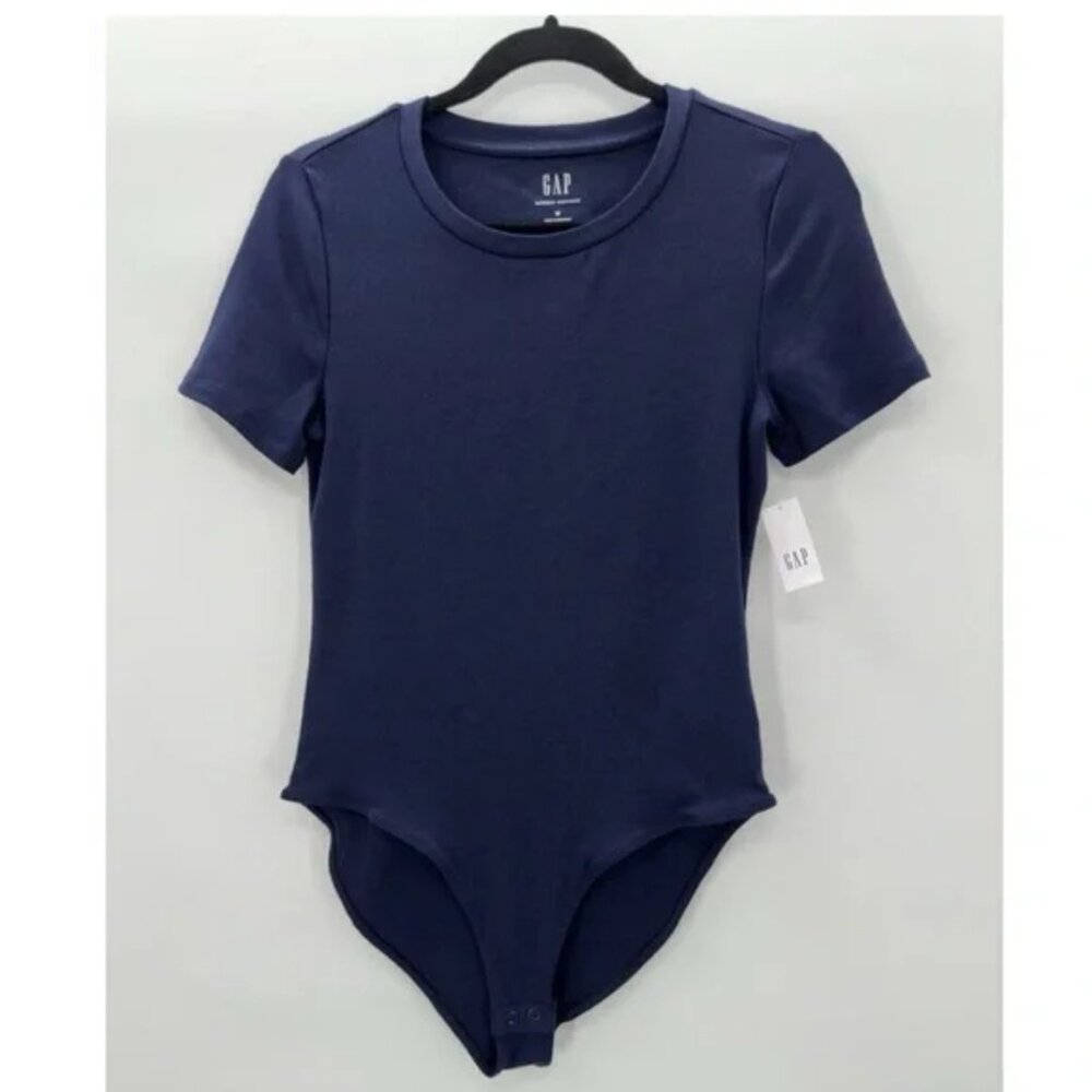 GAP Modern Bodysuit Short Sleeve Crew Neck T-shirt Navy Blue Women's Size M NEW